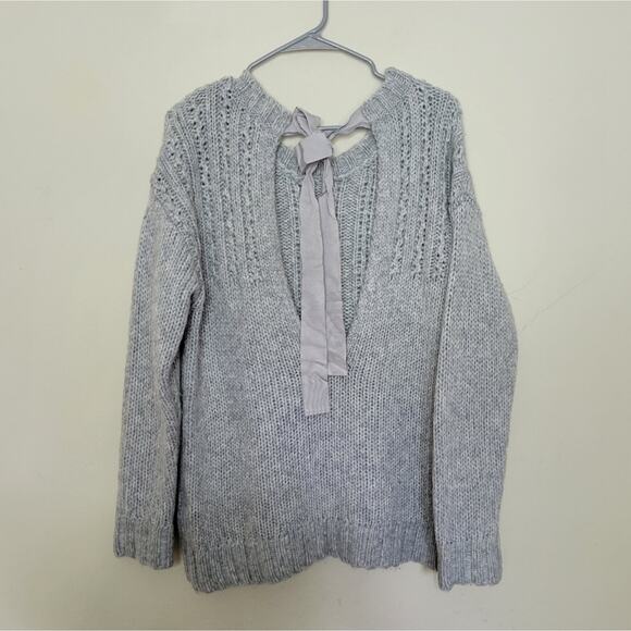 Aerie Chunky Knit Open Tie Back Wool-Alpaca Blend Sweater - Picture 5 of 6